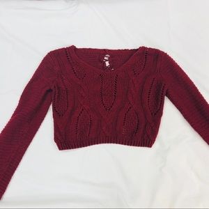 🍁Cropped, Lace-Up Maroon Sweater!🍁